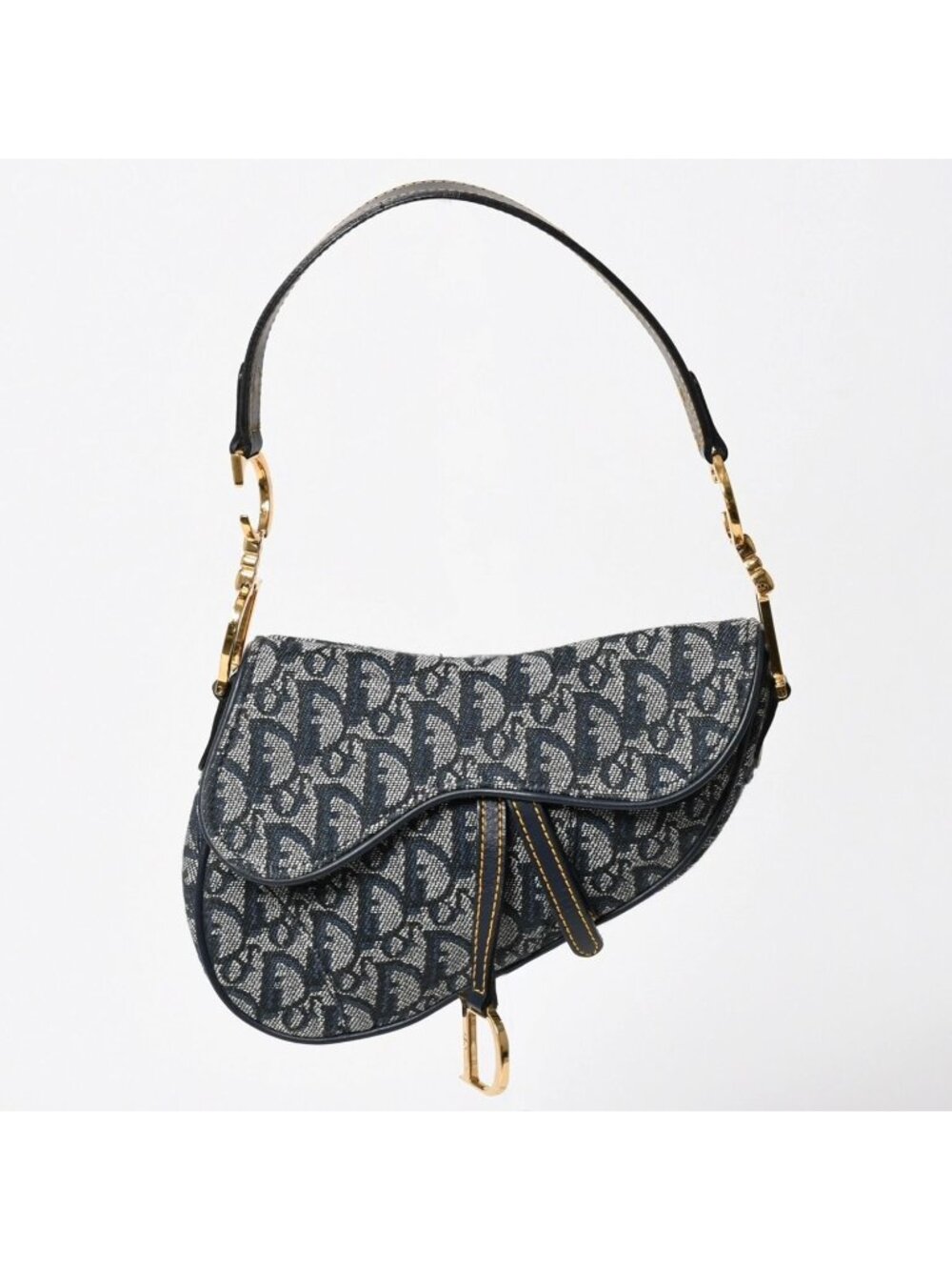 Dior Mini Saddle Bag Trotter Canvas Leather Navy